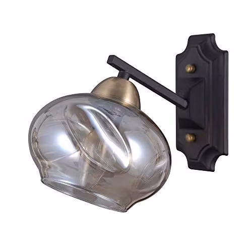 Netlighting Italux Bastiano Industrial and Retro Wall Lamp in Black Matt with Cognac Glass Shade, E14 – 1