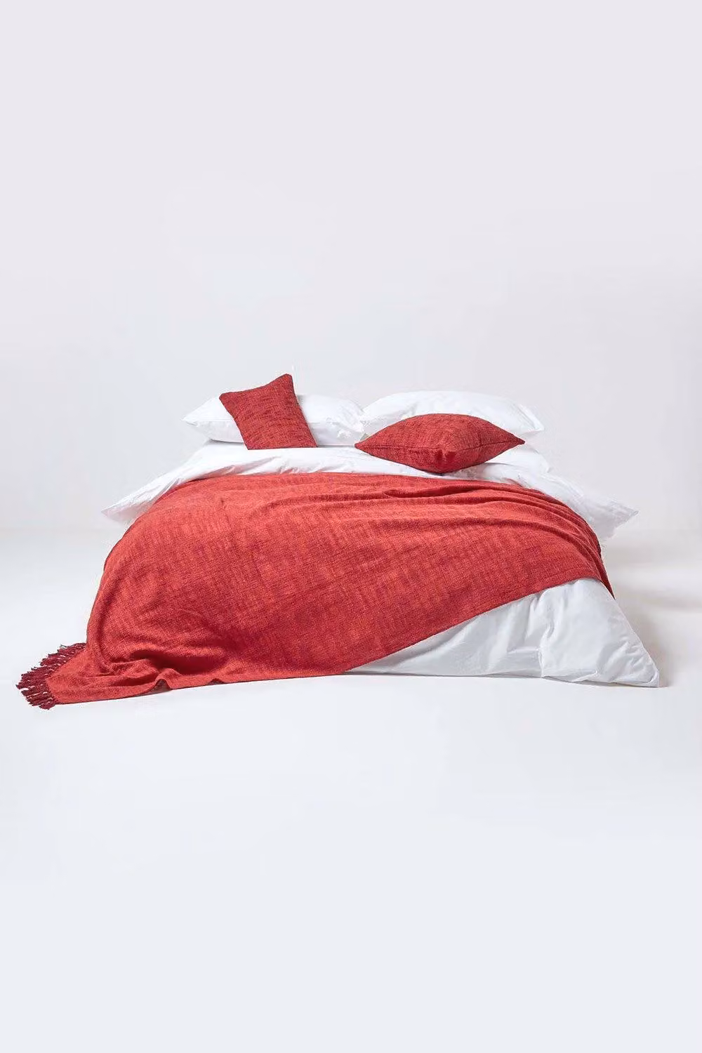 Homescapes Nirvana Woven Slub Cotton Throw with Fringes in Orange, W: 150 cm, D: 200 cm – 2