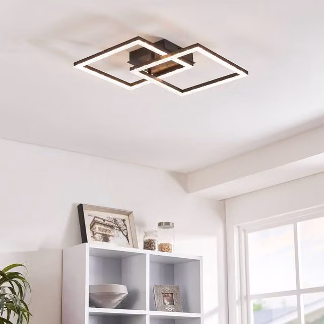 Eglo Lejias Modern Square LED Ceiling Light in Black with Warm White Light