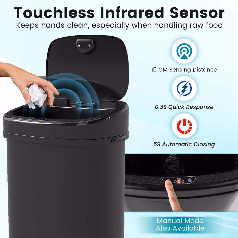 Costway 58L Infrared Motion Sensor Automatic Touchless Garbage Can in Black – 6
