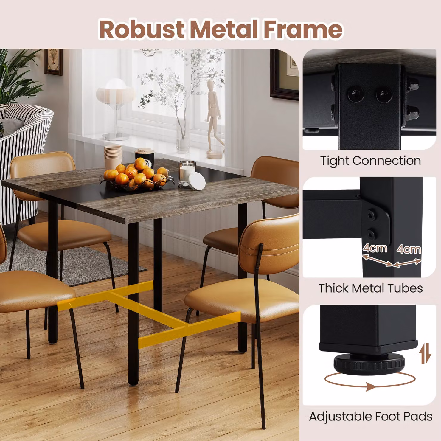 Costway Square Conference Table in Grey and Black, W/D/H: 100 x 100 x 90 cm – 8