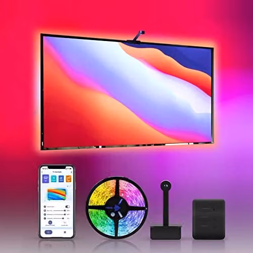 ENERJ RGBIC Immersion LED TV Backlights with Camera, Multicolour WiFi Lighting for 55-65 inch TVs and Gaming PCs, Compatible with Alexa and Google Assistant – 1