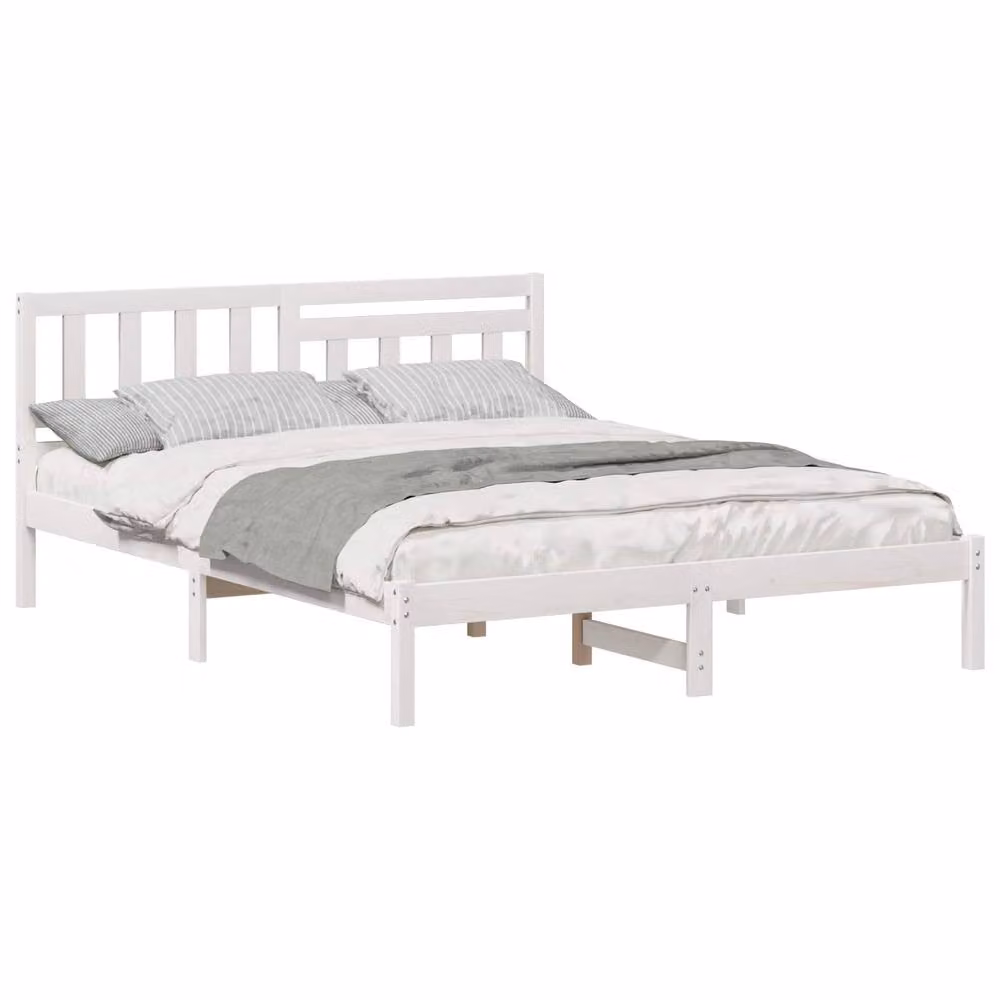 Berkfield Home White Solid Pine Wood Bed Frame with Headboard W/D/H: 140 x 200 x 80.5 cm – 2
