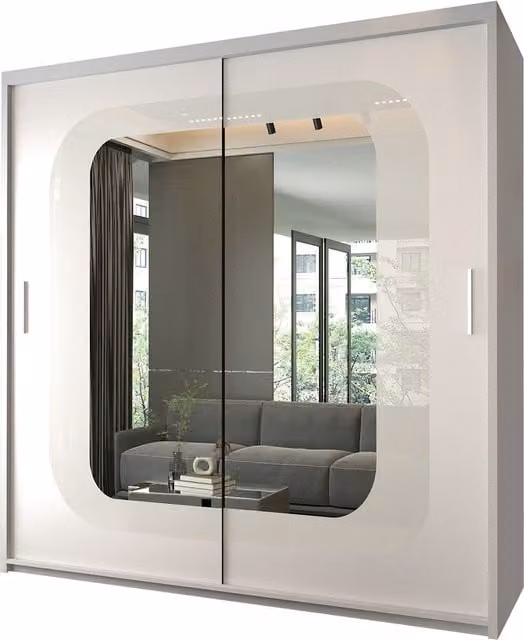 Sliding Wardrobes 4 u Colorado Modern Glossy White Sliding Door Wardrobe with Glass Doors and Internal Shelves, Width: 150 cm