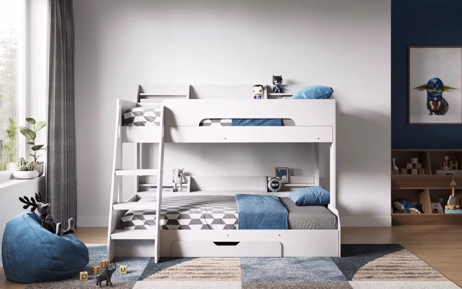 Flair Flick Triple Bunk Bed with Storage and Stairs in White, Single Size – 2