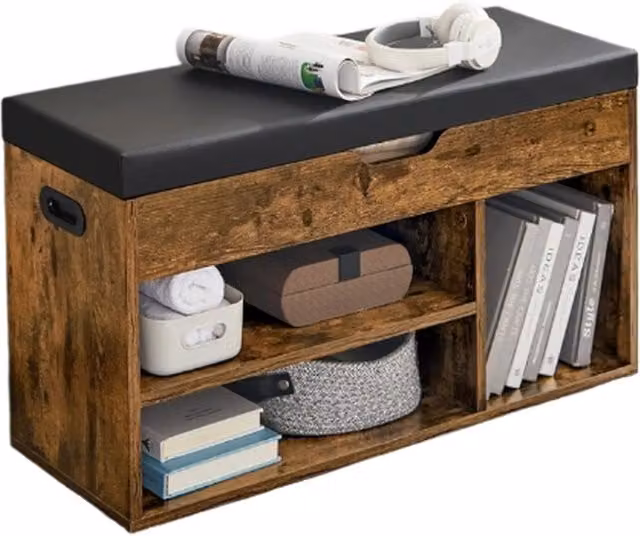 Modcraft Brown Shoe Bench with Cushion and 3 Compartment Storage Rack