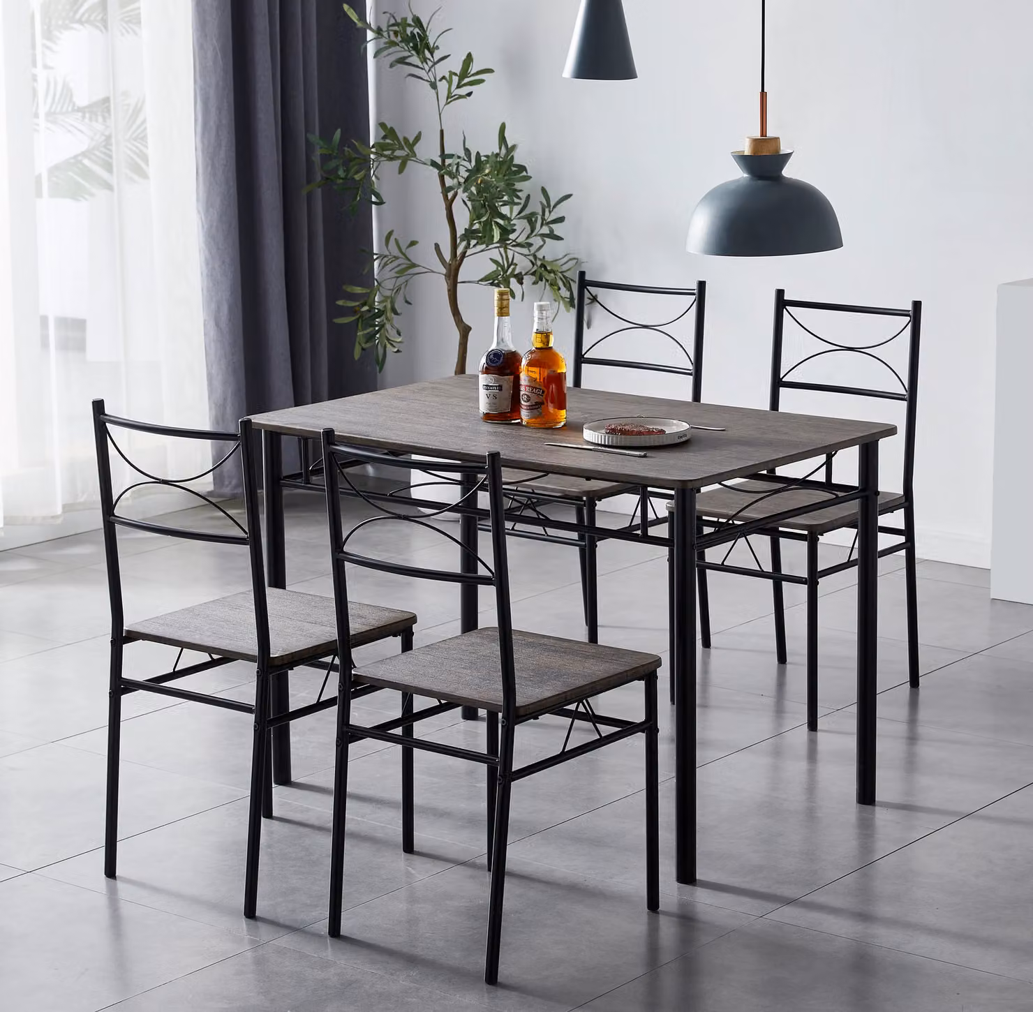 MCC Direct Silvia Dining Table and 4 Chairs Set in Brown with Metal Frame – 2