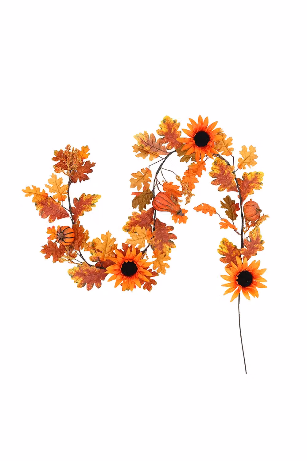 Living and Home 180cm Orange Autumn Garland with Sunflowers, Leaves and Acorns and 3.8m Light String – 3