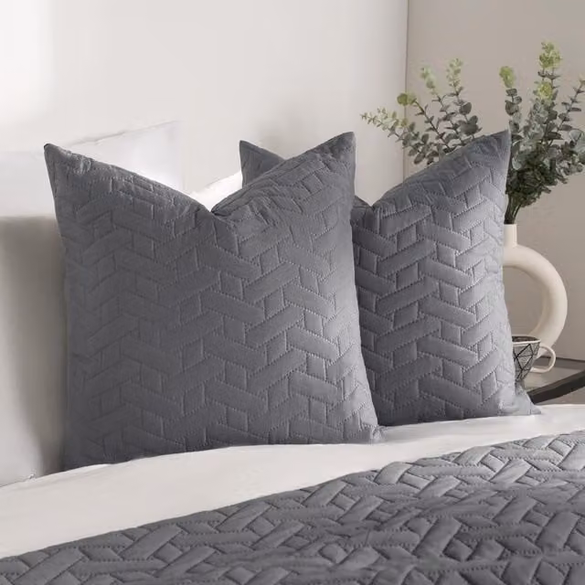 Pinsonic Luxury Square Cushion Covers, Pack of 2, Grey Polyester