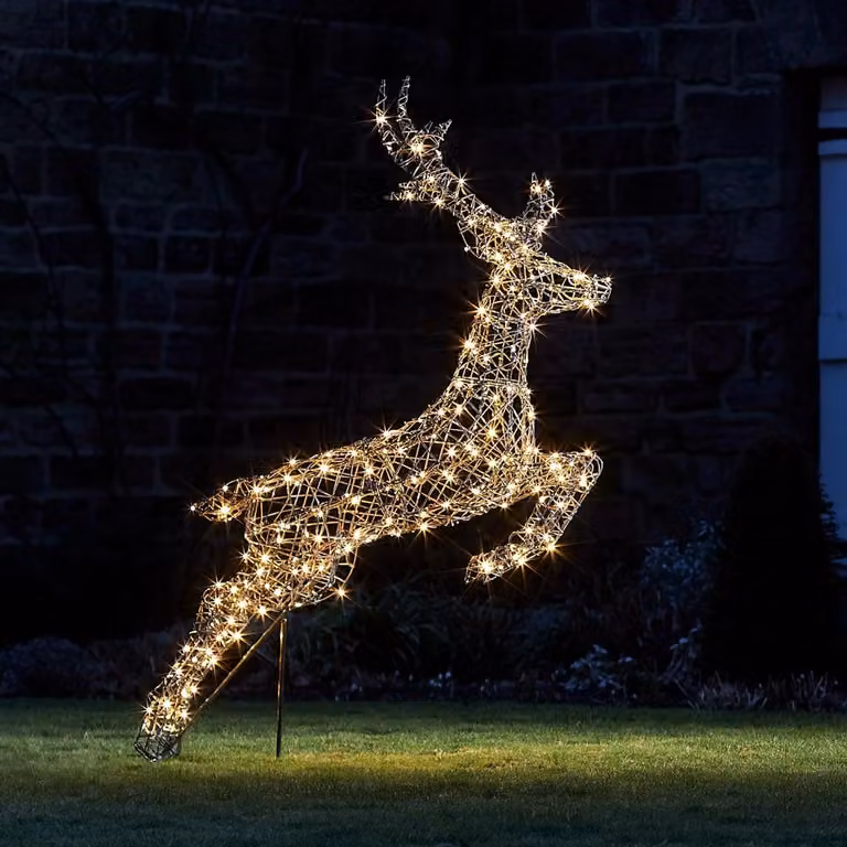 Harlow Rattan Stag Dual Colour LED Light Up Reindeer in Grey and Brown, Height: 140 cm