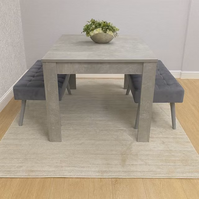 Kosy Koala Modern Grey Rectangular Dining Set with Table and Benches, Width: 80 cm