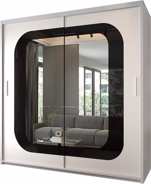 Sliding Wardrobes 4 u Colorado Modern Sliding Door Wardrobe in White with Glossy Glass Doors and Mirror, Height: 203 cm