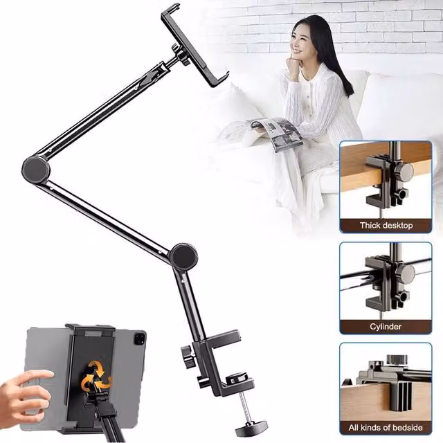 KORVIXA Tablet and Phone Holder Bed Stand and Rotating Desk Stand, Black – 1