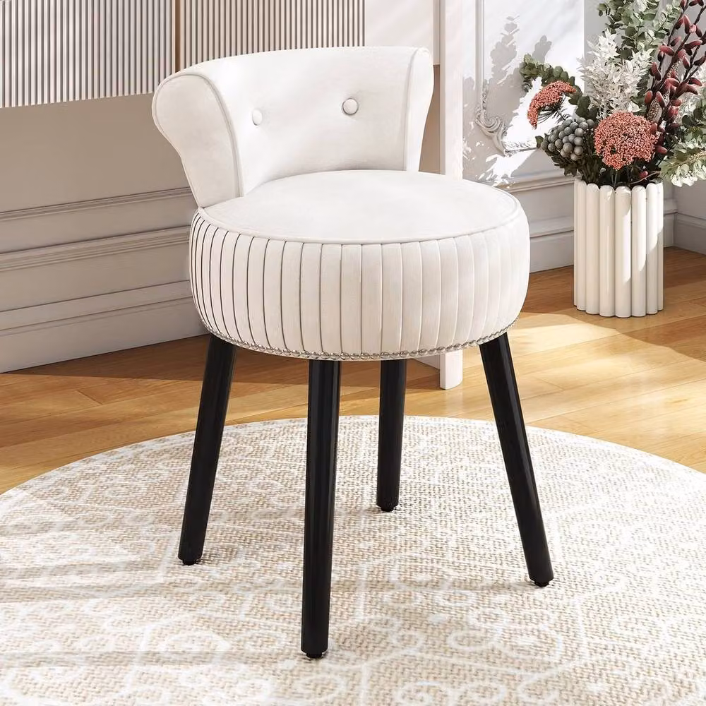 Kelvenix Velvet Upholstered Vanity Stool in White – 2