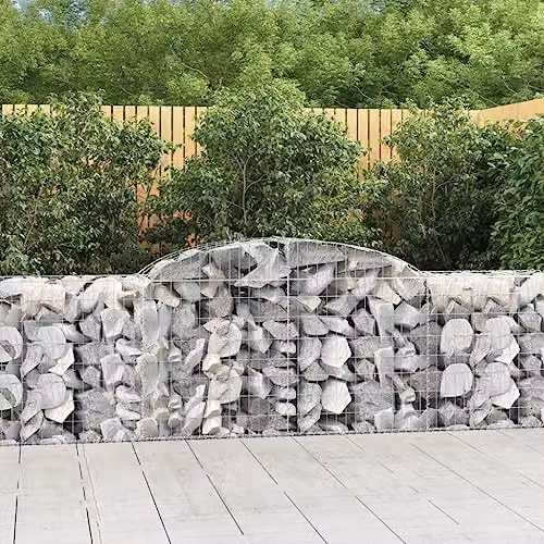 vidaXL Set of 6 Arched Gabion Baskets in Silver Galvanised Steel, W: 300 cm, D: 50 cm, H: 80-100 cm – 2