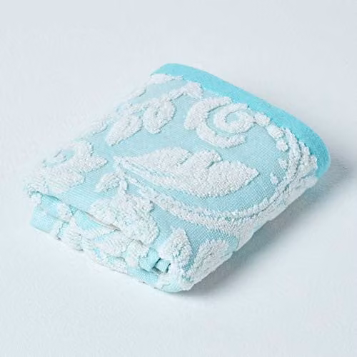 Homescapes Luxury Turquoise Guest Towels, 100% Turkish Cotton with Damask Pattern, 600GSM, Super Soft and Absorbent