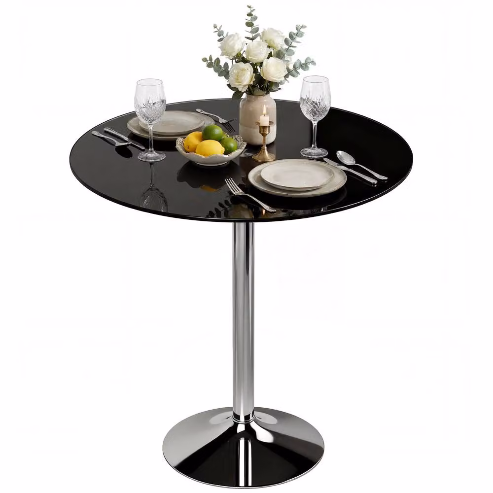 HOMCOM Round Bar Table with Black Tempered Glass Top and Steel Frame, W/D/H: 70 x 70 x 75.5 cm – 2