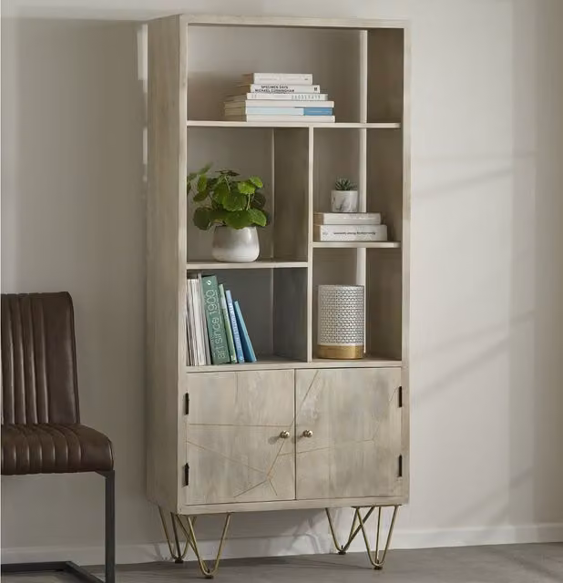 Worcester Large 2 Door Bookcase in Brown and Gold
