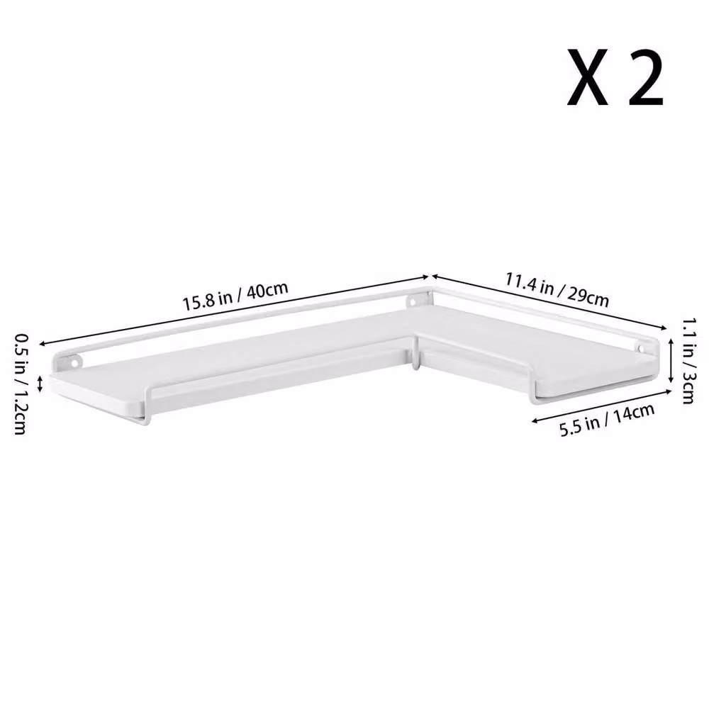EONLION White L Shaped Corner Shelf Set of 2, Wall Mounted Metal Shelves for Bathroom, W/D/H: 50 x 50 x 5 cm – 2