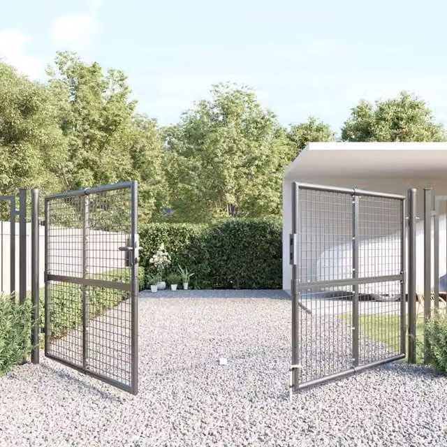 Berkfield Home Anthracite Mesh Garden Gate in Grey Galvanised Steel W: 300 cm, H: 175 cm – 1
