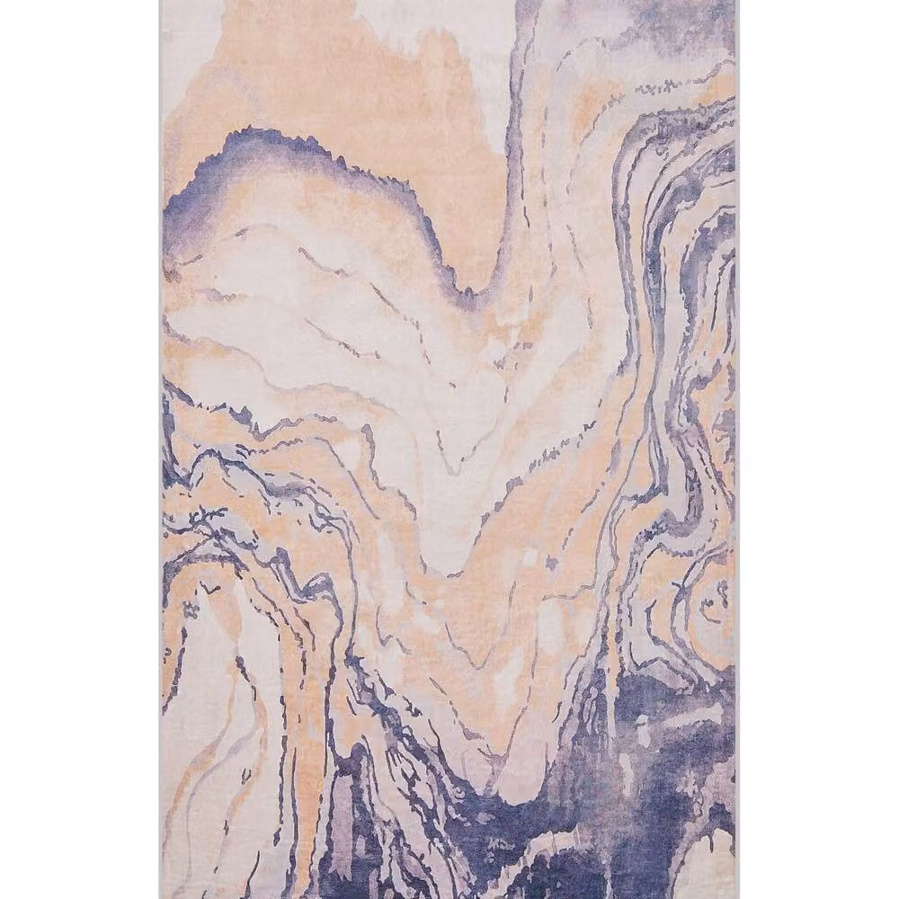 Wyld and Coco Beige and Grey Marble-Effect Area Rug, W: 80 cm, L: 150 cm – 1