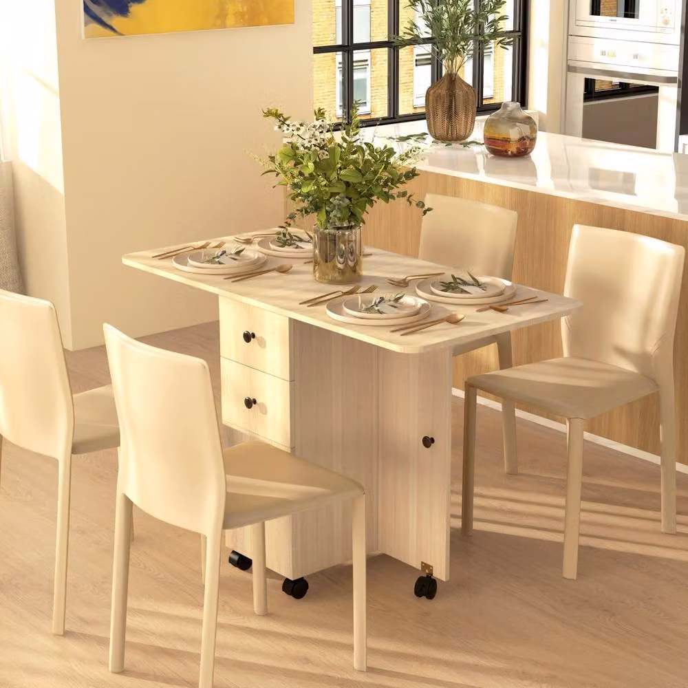Wyld Haus Tofaba Drop Leaf Dining Table in Natural Wood Effect, W/D/H: 120 x 60 x 76.5 cm – 3