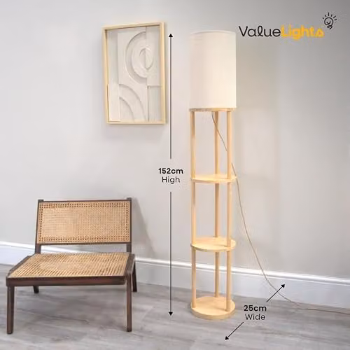 ValueLights 3 Tier Natural Wood Floor Lamp with Bamboo Shade and 4W LED E27 Warm White Bulb – 2