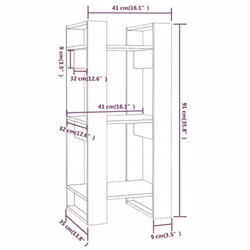 vidaXL Black Solid Wood Pine Book Cabinet and Room Divider W/D/H: 41 x 35 x 91 cm – 3