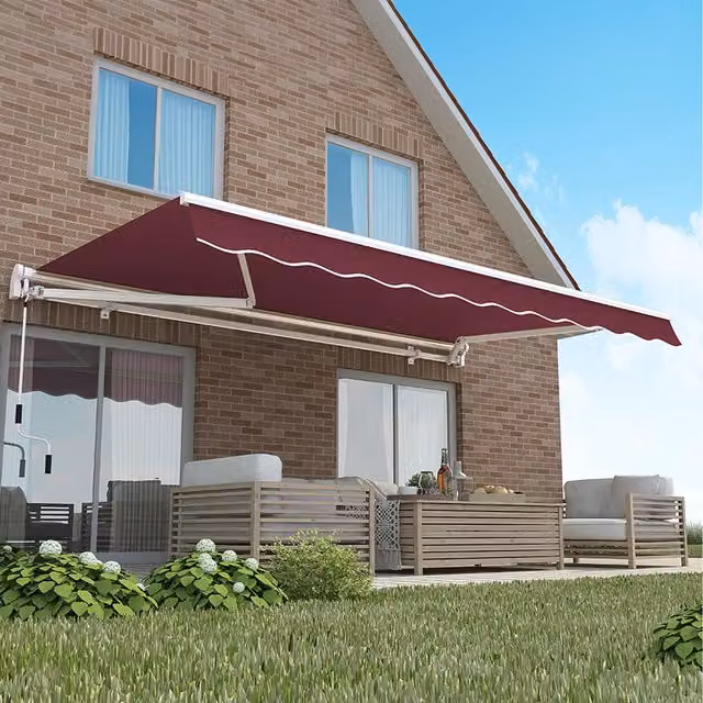 Primrose Manual Retractable Wall-Mounted Awning with Folding Arms, Red, W: 250 cm, D: 200 cm, H: 250 cm