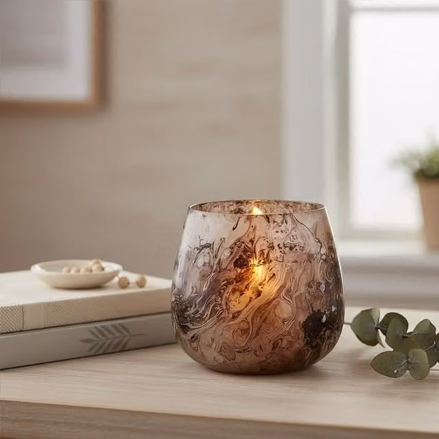 Orsina Abstract Round Glass Tealight Candle Holder in Brown and Silver – 1