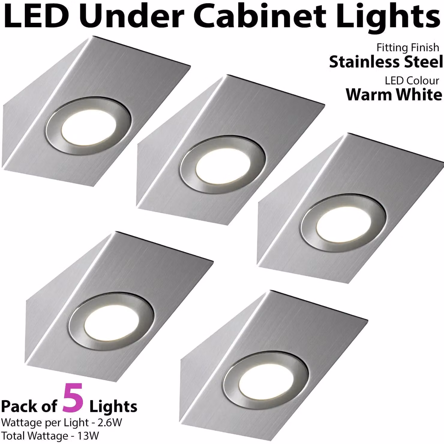 Loops 5x Warm White LED Under Cabinet Kitchen Light and Driver Kit in Brushed Nickel Silver, W/D: 4.3 x 8.5 cm – 3