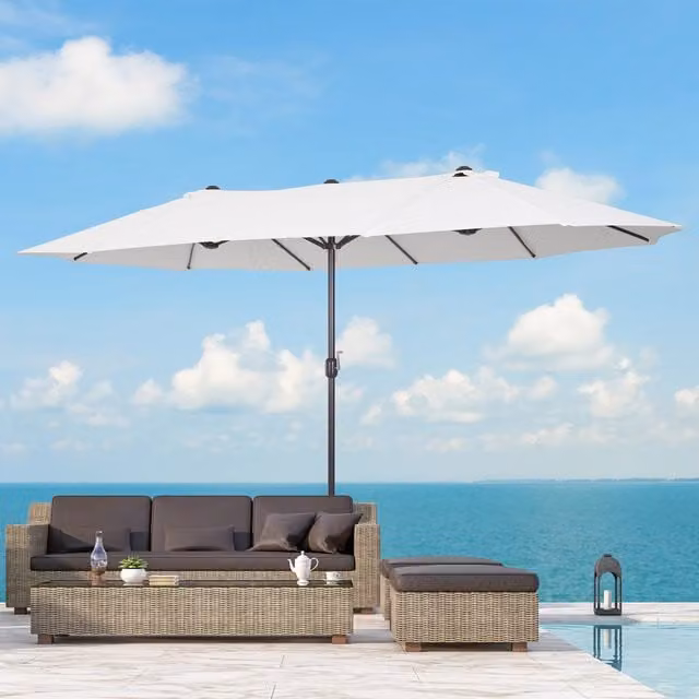 Outsunny Beige Cantilever Garden Sun Umbrella with Double-sided Crank, 460 cm