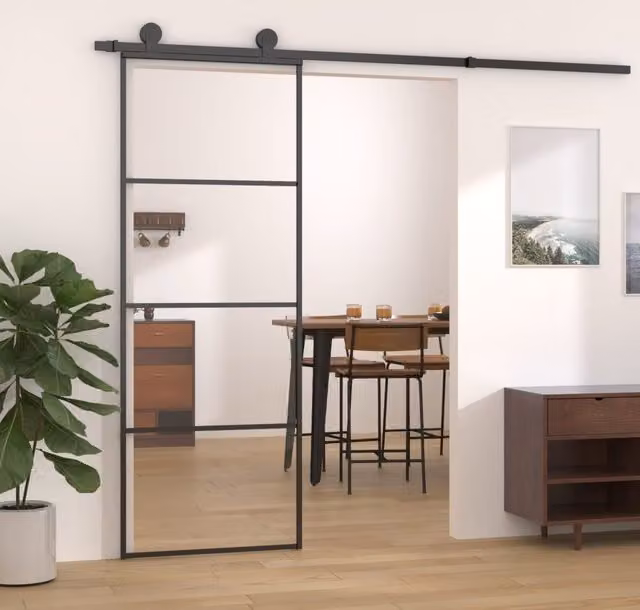 Berkfield Home Modern Black Aluminium and ESG Glass Sliding Door W: 76 cm, H: 205 cm – 1