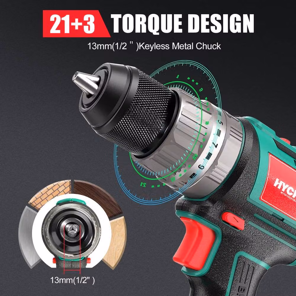 HYCHIKA 18V Brushless Cordless Drill Driver with 53 Piece Kit, 60Nm, 2 Speed, Green – 2