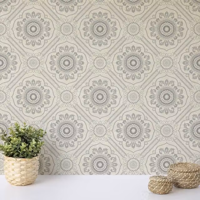 Wallquest Caspia Retro Botanical Floral Wallpaper in Grey and White