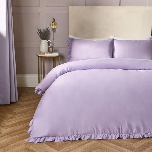 OHS Purple Ruffled Frill Edge Duvet Cover Set, 90 x 190 cm