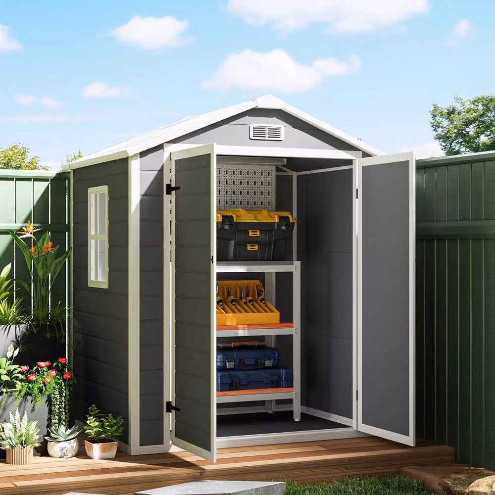 Rolipo Grey Garden Shed with Window and Plastic Roof – 9
