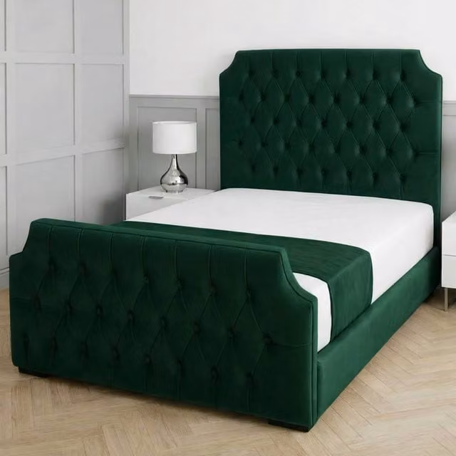 Living Comfort Bedz Westminster Upholstered Velvet Gas Lift Storage Bed in Green, W/D/H: 140 x 200 cm – 1