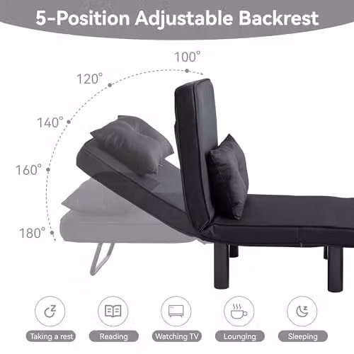 MCC Direct 4-in-1 Folding Single Sofa Bed and Convertible Lounge Sleeper Chair in Black – 3