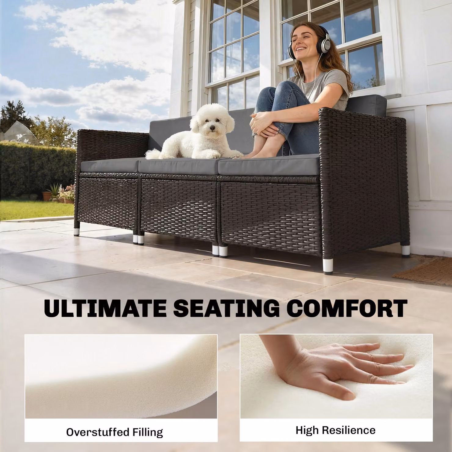 Outsunny 7-Piece Patio Furniture Cushion Set with Removable Covers, Dark Grey, W: 60 cm x D: 60 cm – 4