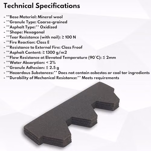 Novecrafto Heavy Duty Hexagonal Asphalt Roof Shingles, Black, 25 Pieces, W: 80 cm, H: 31.5 cm – 9
