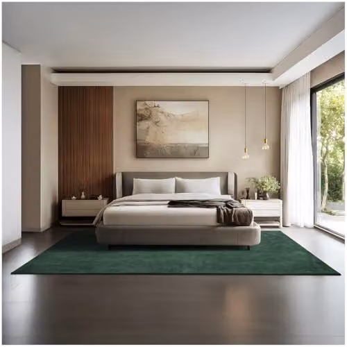 tectake Green Allergy-Friendly Short-Pile Fluffy Rug, Washable and Non-Slip Polyester Carpet, W/D: 200 x 290 cm