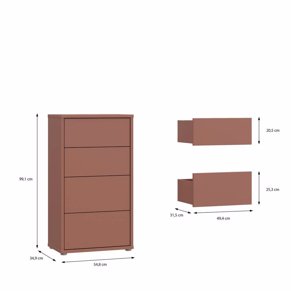 Furniture To Go Alice Springs Tall 4 Drawer Chest with Push-Open Drawers in Terracotta Orange – 3