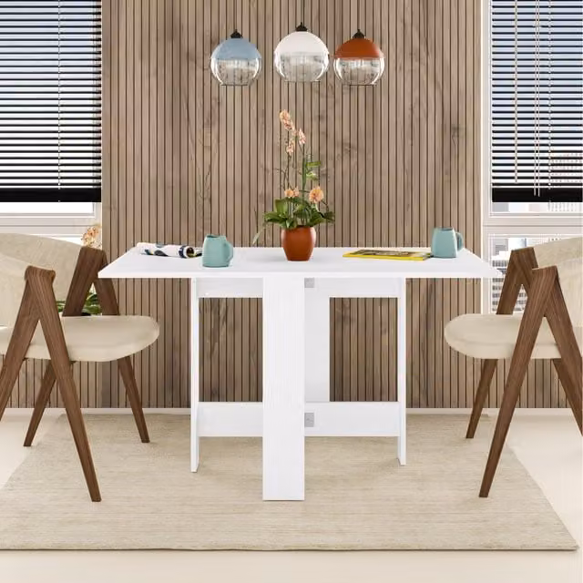 Decortie Modern White Rectangular Extendable Dining Table
