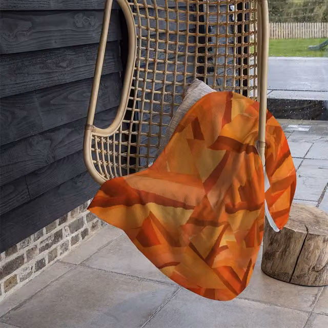 Benjamin Tate Design Autumn Geometric Triangle Pattern Fleece Blanket in Orange and Beige, W/D/H: 120 x 150 cm