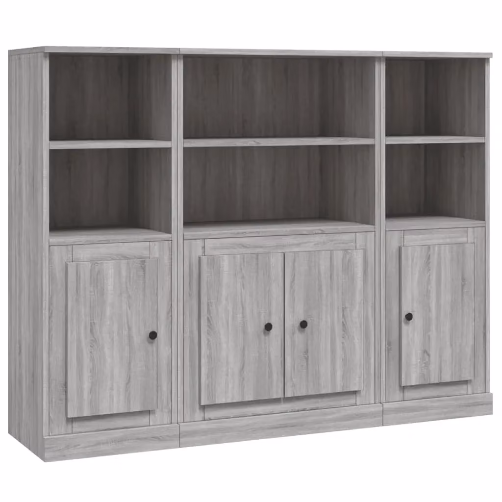 Berkfield Home Set of 3 Grey Sonoma Highboards in Matt Engineered Wood – 2