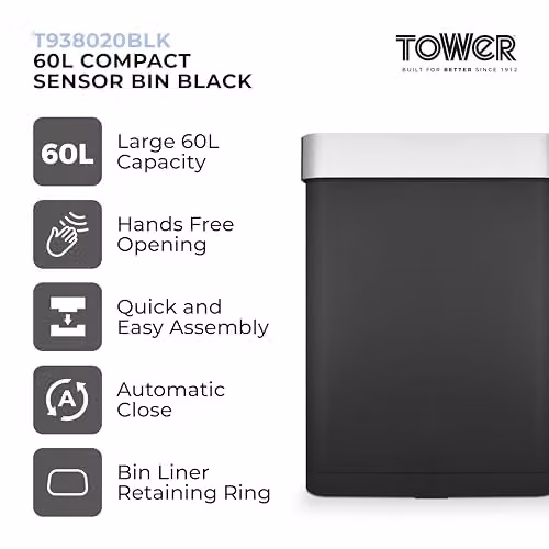 Tower Compact Sensor Bin, Large 60L, Black – 2