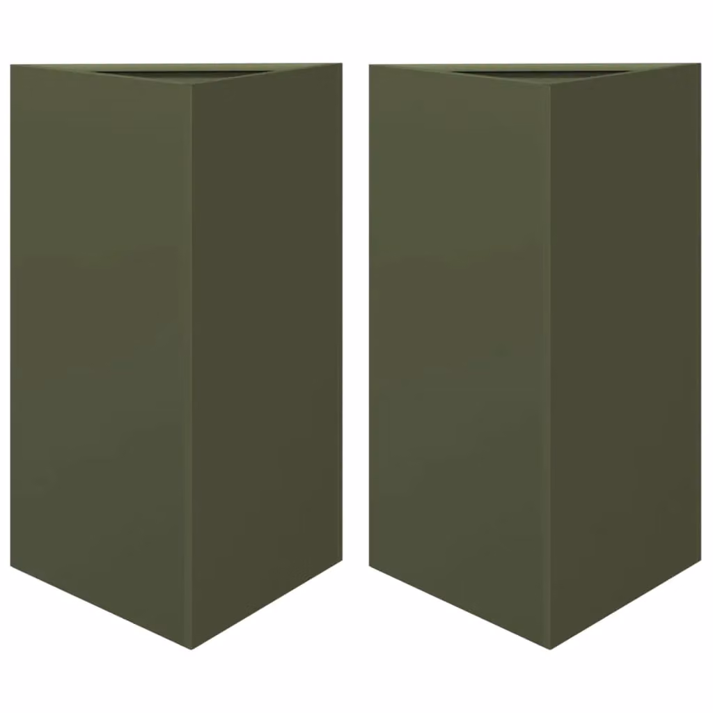 Berkfield Home Garden Triangular Steel Planters, 2 Pack, Green, W: 50 cm, D: 43 cm, H: 75 cm – 2