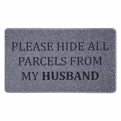 Nicoman Funny Novelty Spaghetti Door Mat in Grey, Please Hide All Parcels From My Husband, W: 75 cm, D: 45 cm