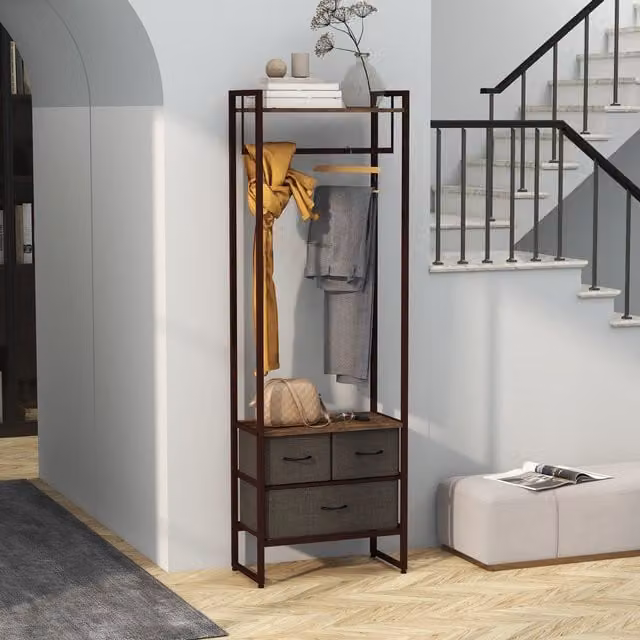 HOMCOM Free Standing Clothes Rail Garment Rack with 3 Fabric Drawers in Brown – 1